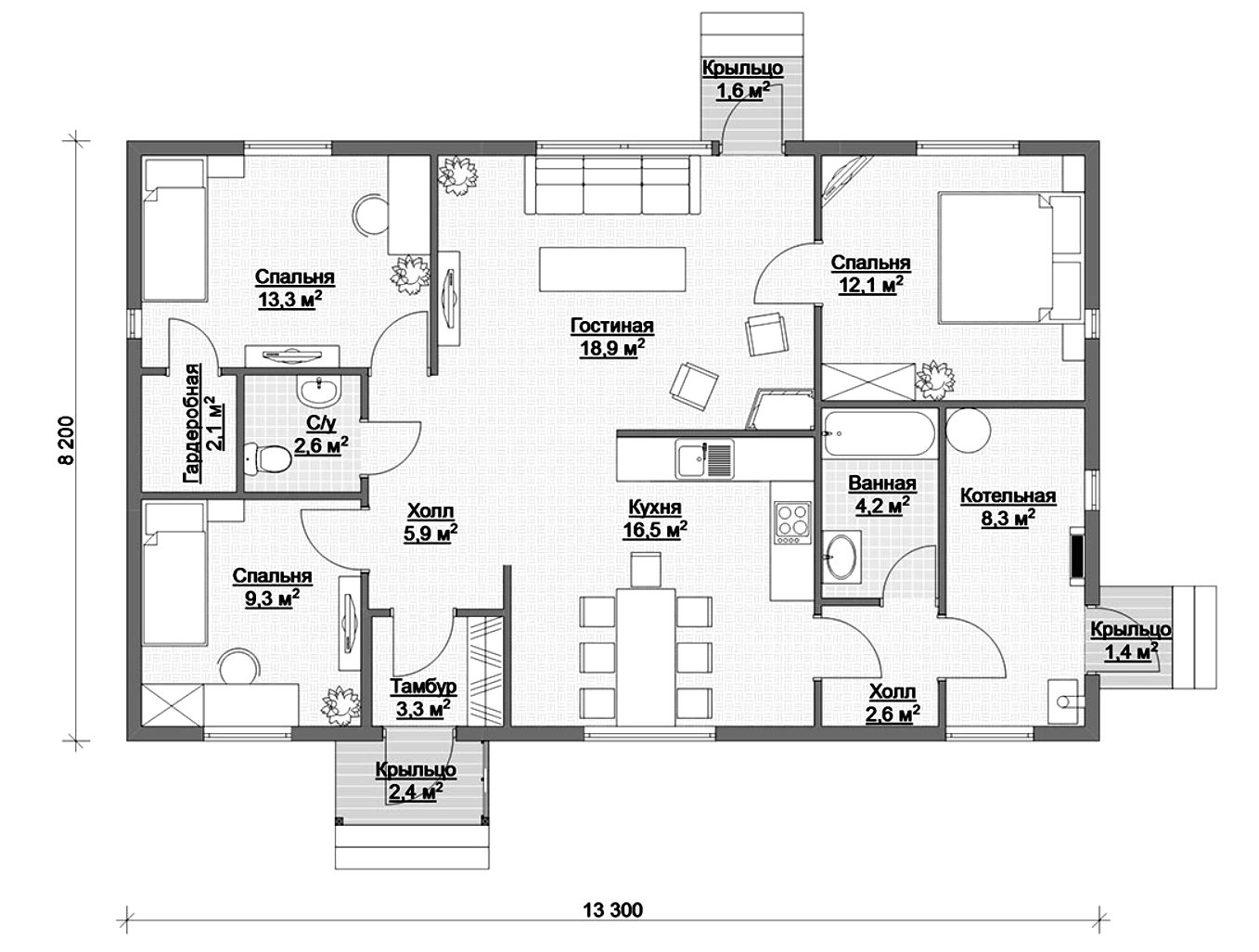 Планировка дома 10х10 одноэтажный 2 санузла